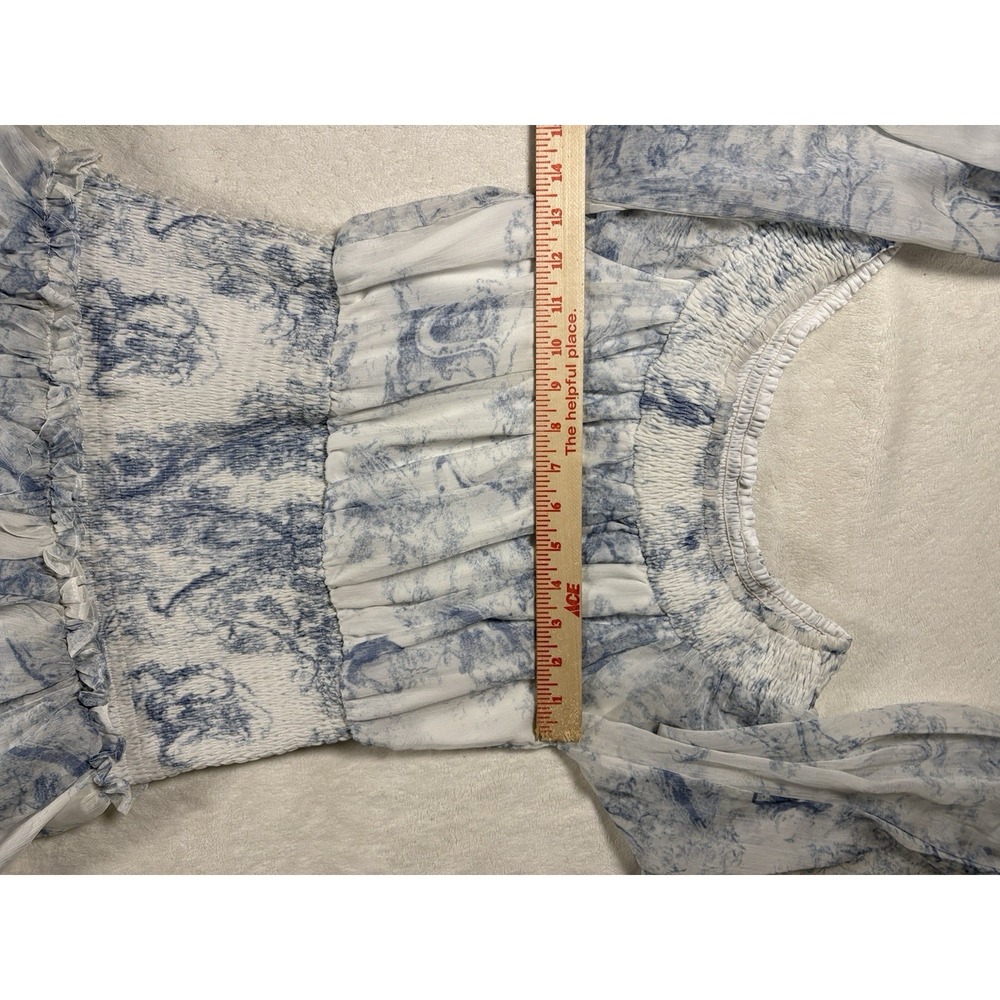 TCEC Coastal Charm Blue Toile de Jouy Smocked‎ Mini Dress Medium - Picture 3 of 6